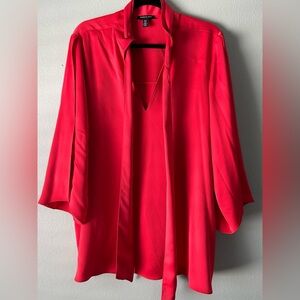Kenneth Cole Women’s Top Sz Large Red Front Tie Blouse Split Sleeve Flowy